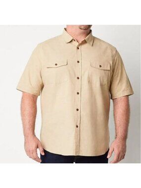 Frye And Co Short Sleeve Button Up Shirt Mens 3XLT Tan New Lightweight Casual